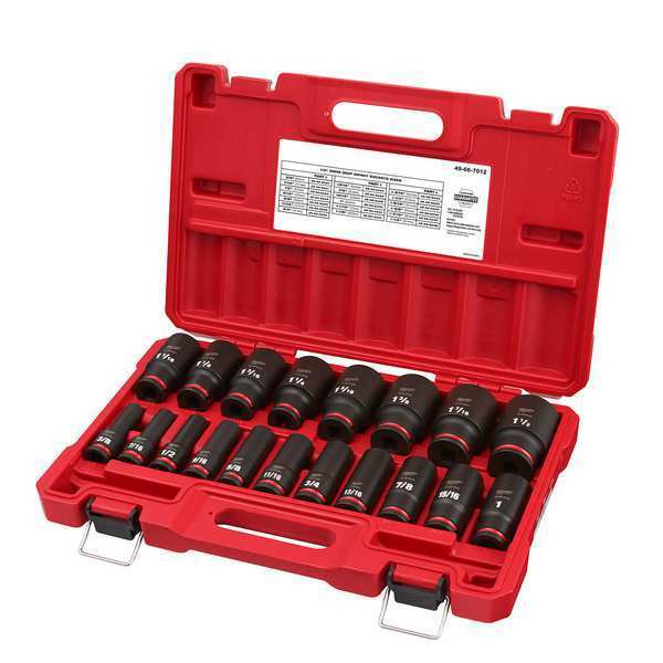 Impact Socket Set, 1/2 in Drive Size, SAE, Black Phosphate, 19-Piece