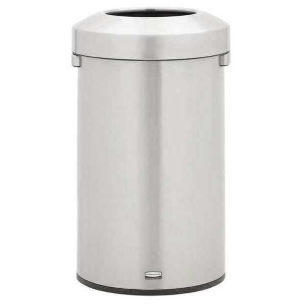 23 gal Round Trash Can, Silver, 17 11/16 in Dia, Metal