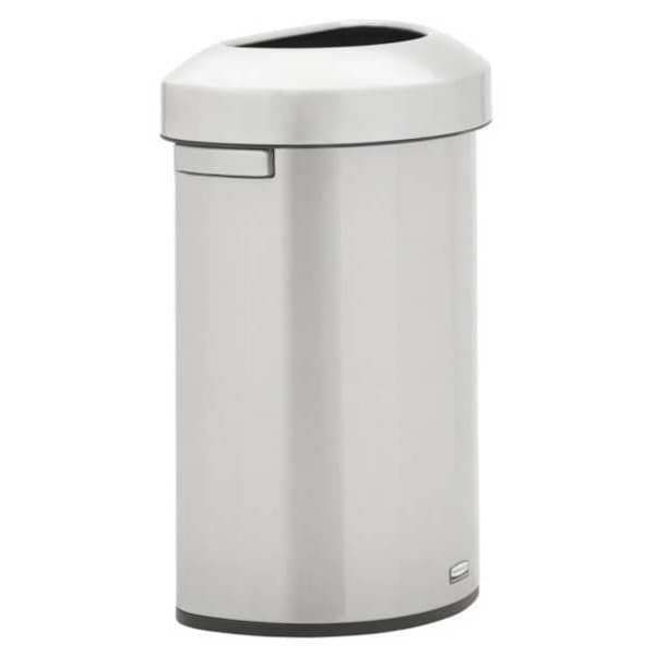 16 gal Half-Round Trash Can, Silver, 12 3/8 in Dia, Metal