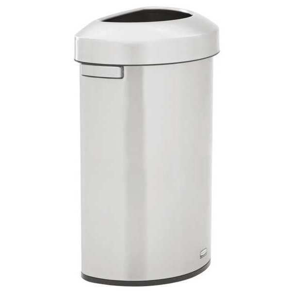 21 gal Half-Round Trash Can, Silver, 13 11/16 in Dia, Metal