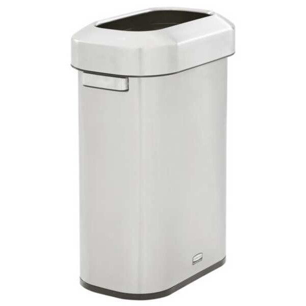 15 gal Rectangular Trash Can, Silver, 11 5/16 in Dia, Metal