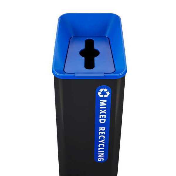 15 gal Square Recycling Can, Flat with Top Opening, Black, 1 Openings
