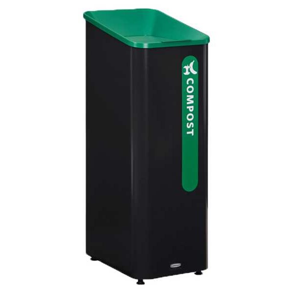 15 gal Square Recycling Can, Flat with Top Opening, Black, 1 Openings