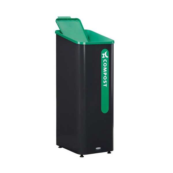 15 gal Square Recycling Can, Flat with Top Opening, Black, 1 Openings