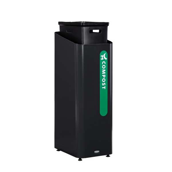 15 gal Square Recycling Can, Flat with Top Opening, Black, 1 Openings