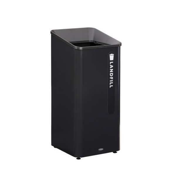 23 gal Square Recycling Can, Flat with Top Opening, Black, 1 Openings