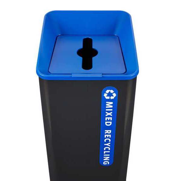 23 gal Square Recycling Can, Flat with Top Opening, Black, 1 Openings