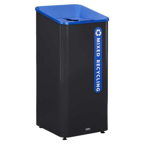 23 gal Square Recycling Can, Flat with Top Opening, Black, 1 Openings