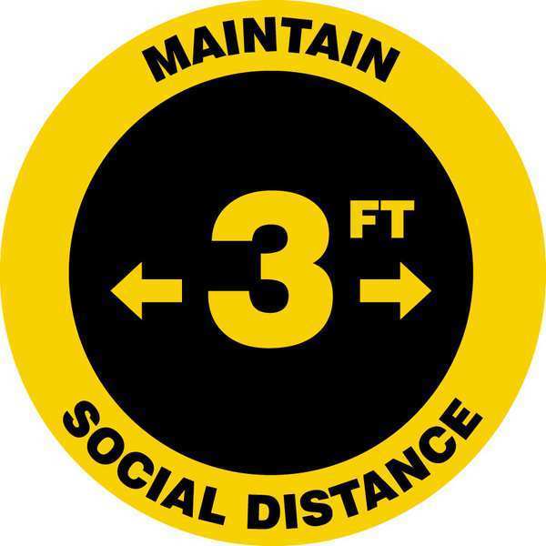 COVID 19 Social Distancing Floor Sign, 12 in H, 12 in W, Vinyl, English, 61KJ32