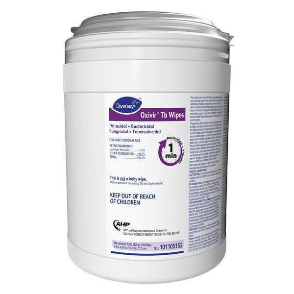 Disinfecting Wipes, White, Canister, Disinfecting/Sanitizing, 7 in L x 6 in W, Fresh