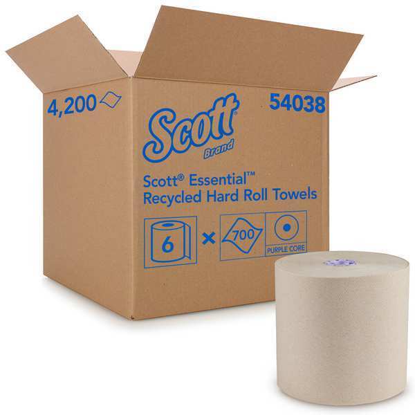 Essential 100% Recycled Brown Hard Roll Towels for Purple Core Dispensers, (700'/Roll, 6 Rolls/Case)