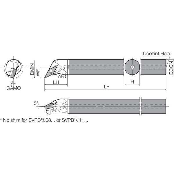 Boring Bar, Positive Rake, Right-Hand