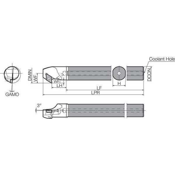 Boring Bar, Positive Rake, Right-Hand