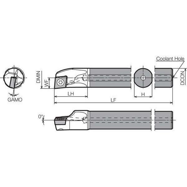 Boring Bar, Positive Rake, Right-Hand