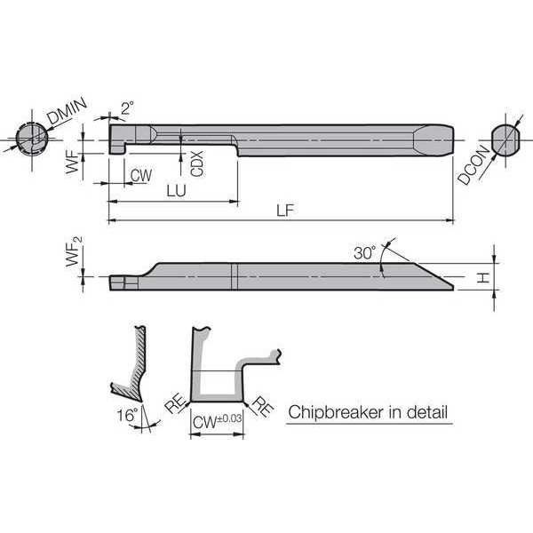 Micro Face Grooving Bar, PVD Carbide