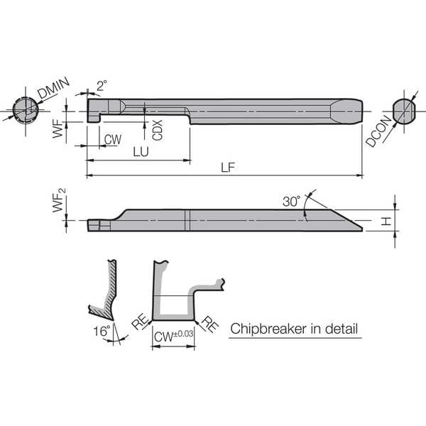 Micro Face Grooving Bar, PVD Carbide
