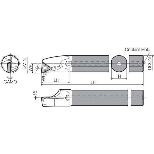 Boring Bar, Positive Rake, Leftt-Hand