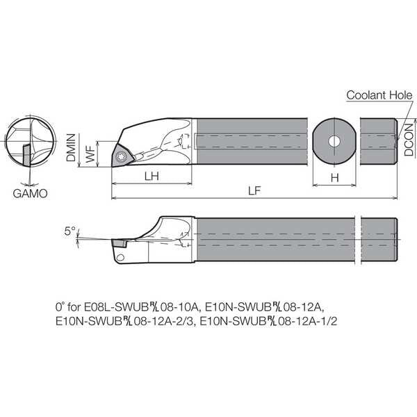 Boring Bar, Positive Rake, Right-Hand