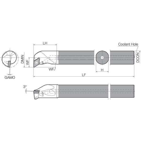 Boring Bar, Positive Rake, Right-Hand
