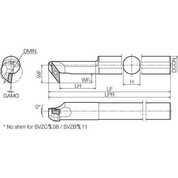 Boring Bar, Positive Rake, Right-Hand