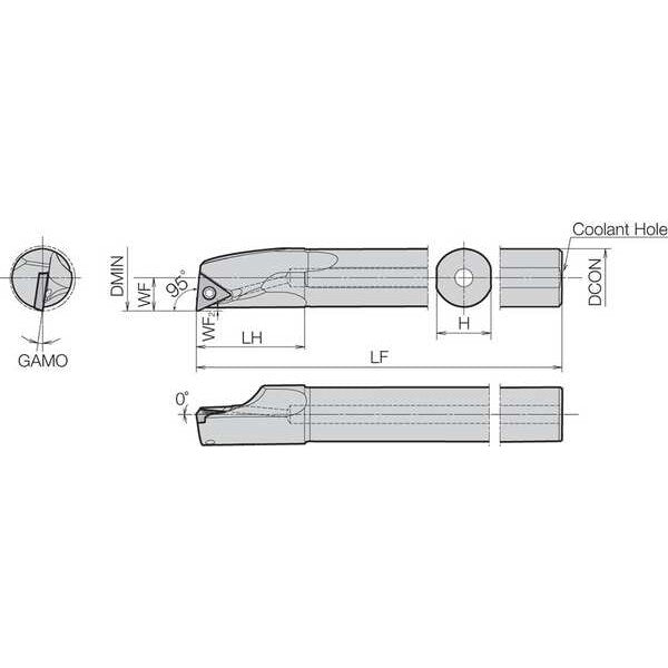 Boring Bar, Positive Rake, Right-Hand