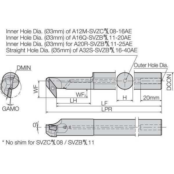 Boring Bar, Positive Rake, Right-Hand