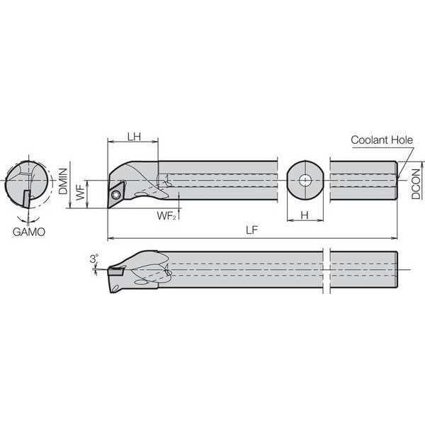 Boring Bar, Positive Rake, Right-Hand