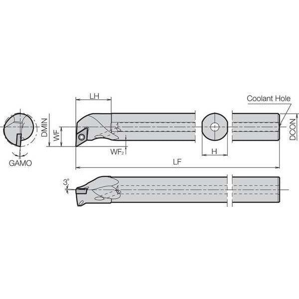 Boring Bar, Positive Rake, Leftt-Hand