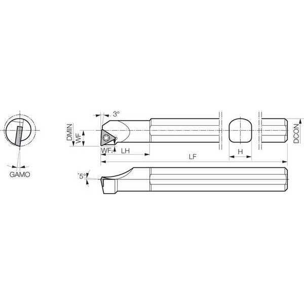 Boring Bar, Positive Rake, Right-Hand