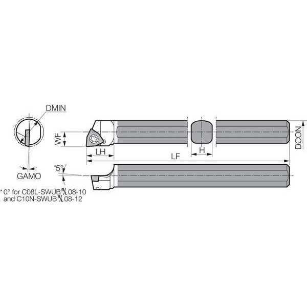Boring Bar, Positive Rake, Leftt-Hand