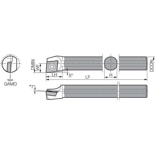 Boring Bar, Positive Rake, Right-Hand