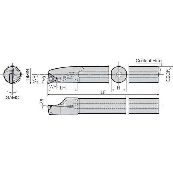 Boring Bar, Positive Rake, Right-Hand