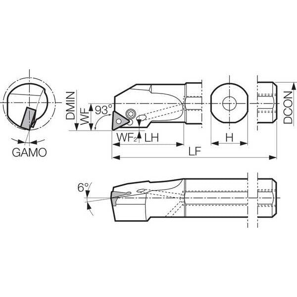 Boring Bar, Negative Rake, Right-Hand