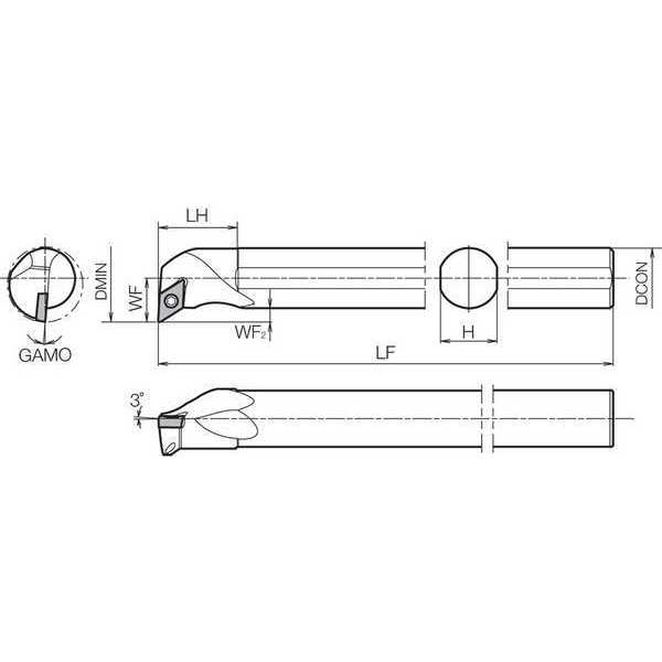 Boring Bar, Positive Rake, Leftt-Hand