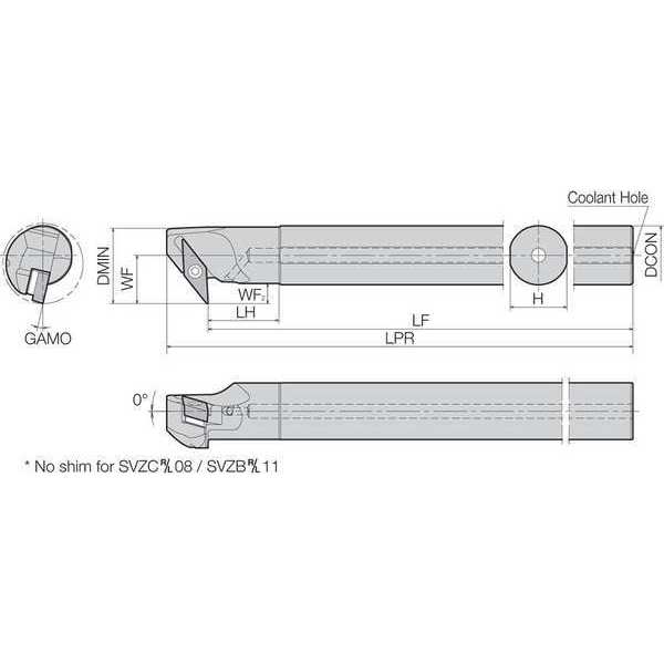 Boring Bar, Positive Rake, Right-Hand