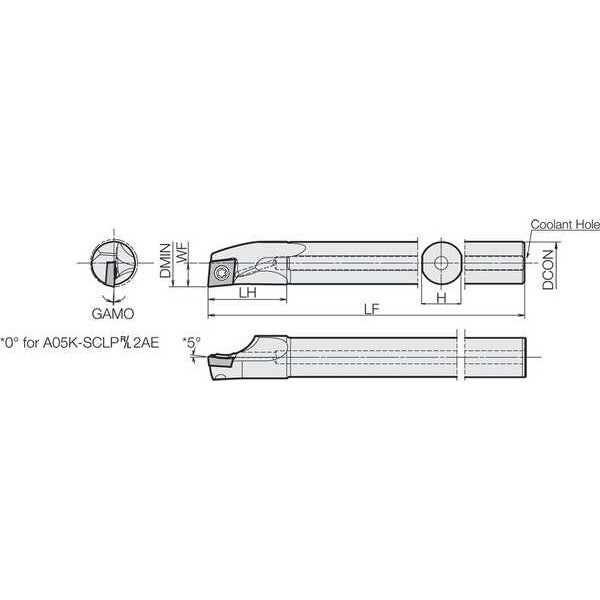 Boring Bar, Positive Rake, Right-Hand