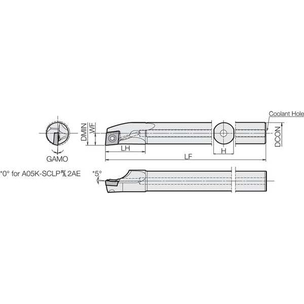 Boring Bar, Positive Rake, Right-Hand
