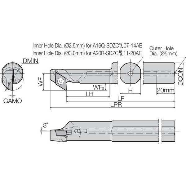 Boring Bar, Positive Rake, Leftt-Hand