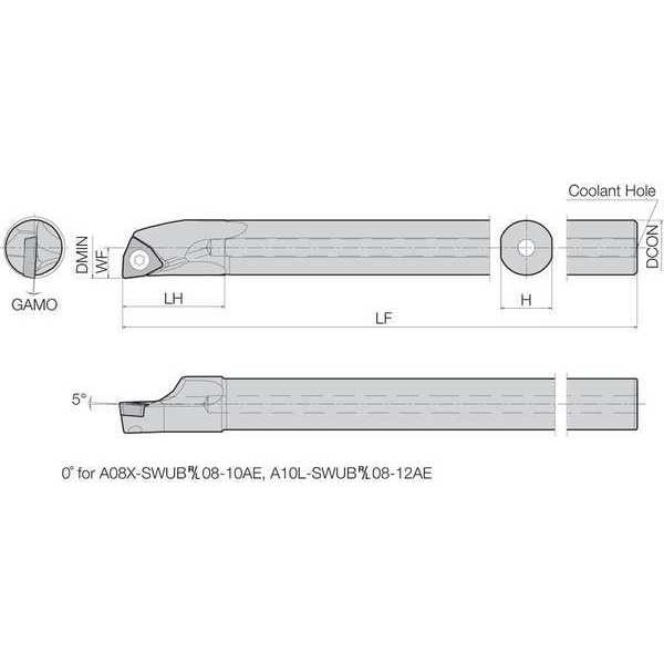Boring Bar, Positive Rake, Right-Hand