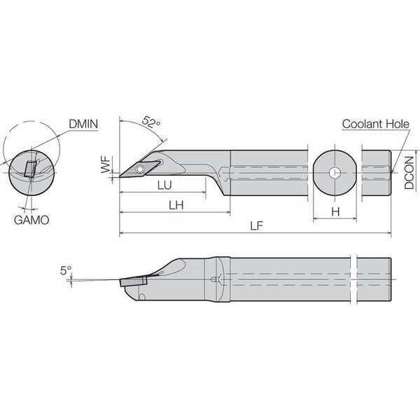 Boring Bar, Positive Rake, Right-Hand