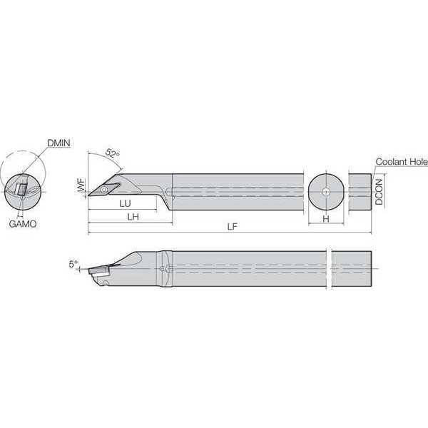 Boring Bar, Positive Rake, Leftt-Hand