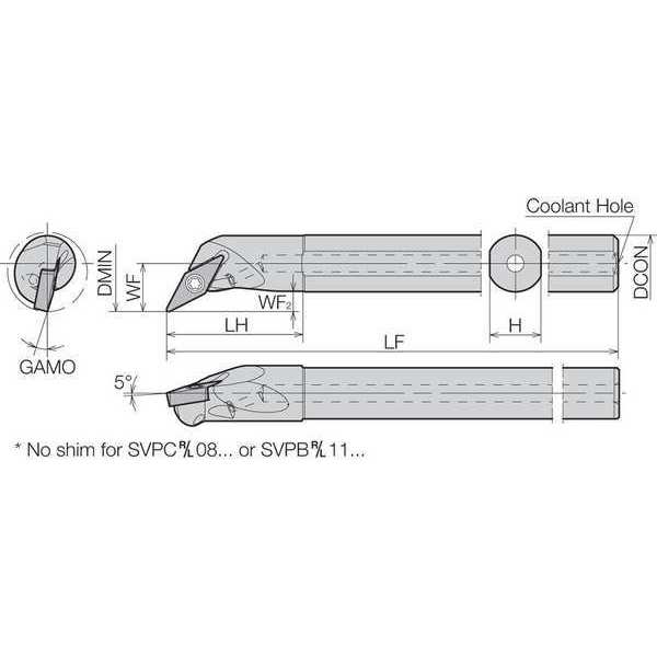 Boring Bar, Positive Rake, Right-Hand