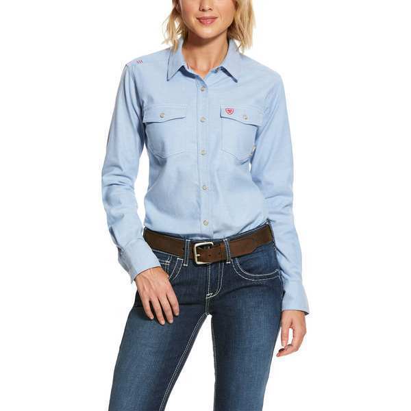 Womens FR Button Down Shirt, Blue, L