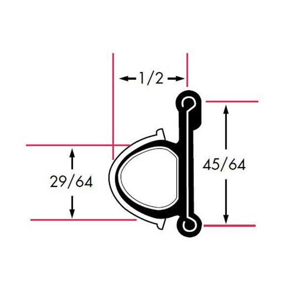 Edge Grip Seal, Rubber, 8 ft Length, 0.5 in Overall Width, Style: Beltline Weatherstrip
