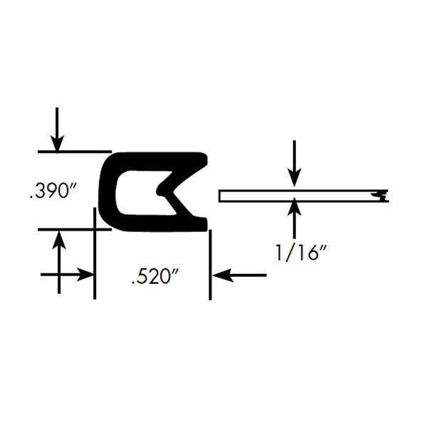 Edge Grip Seal, PVC, 10 ft Length, 0.39 in Overall Width, Style: Edge Trim
