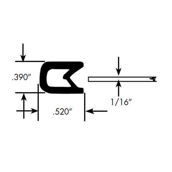 Edge Grip Seal, PVC, 50 ft Length, 0.39 in Overall Width, Style: Edge Trim