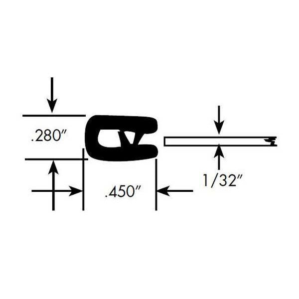 Edge Grip Seal, PVC, 50 ft Length, 0.28 in Overall Width, Style: Edge Trim