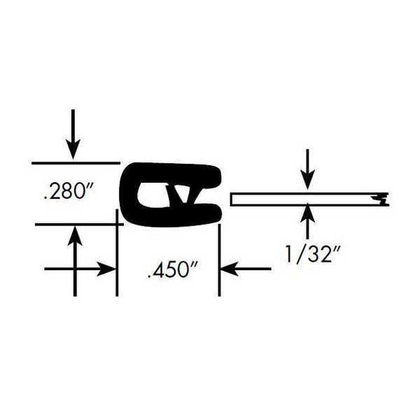 Edge Grip Seal, PVC, 10 ft Length, 0.28 in Overall Width, Style: Edge Trim