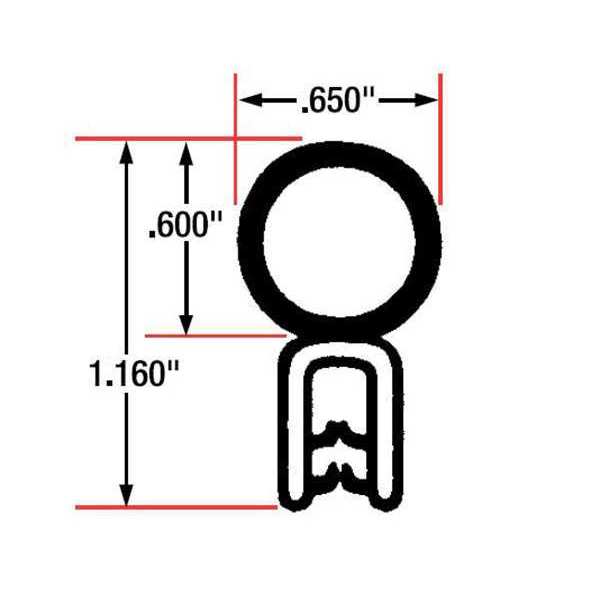 Edge Grip Seal, EPDM, 10 ft Length, 0.65 in Overall Width, Style: Top Bulb
