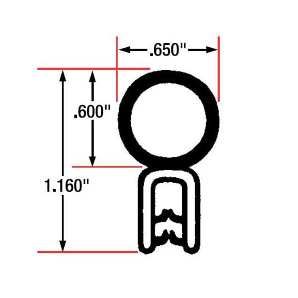Edge Grip Seal, EPDM, 10 ft Length, 0.65 in Overall Width, Style: Top Bulb